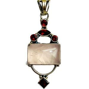 Sterling Rose Quartz & Garnets Pendant